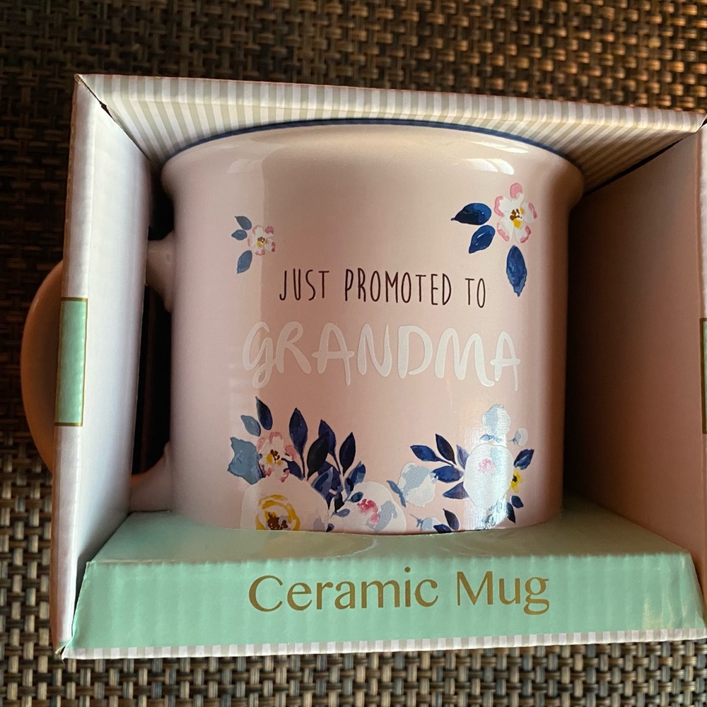 Ceramic Cookie & Co. Coffee Mug 
“ Just promoted to grandma “  coffee mug.